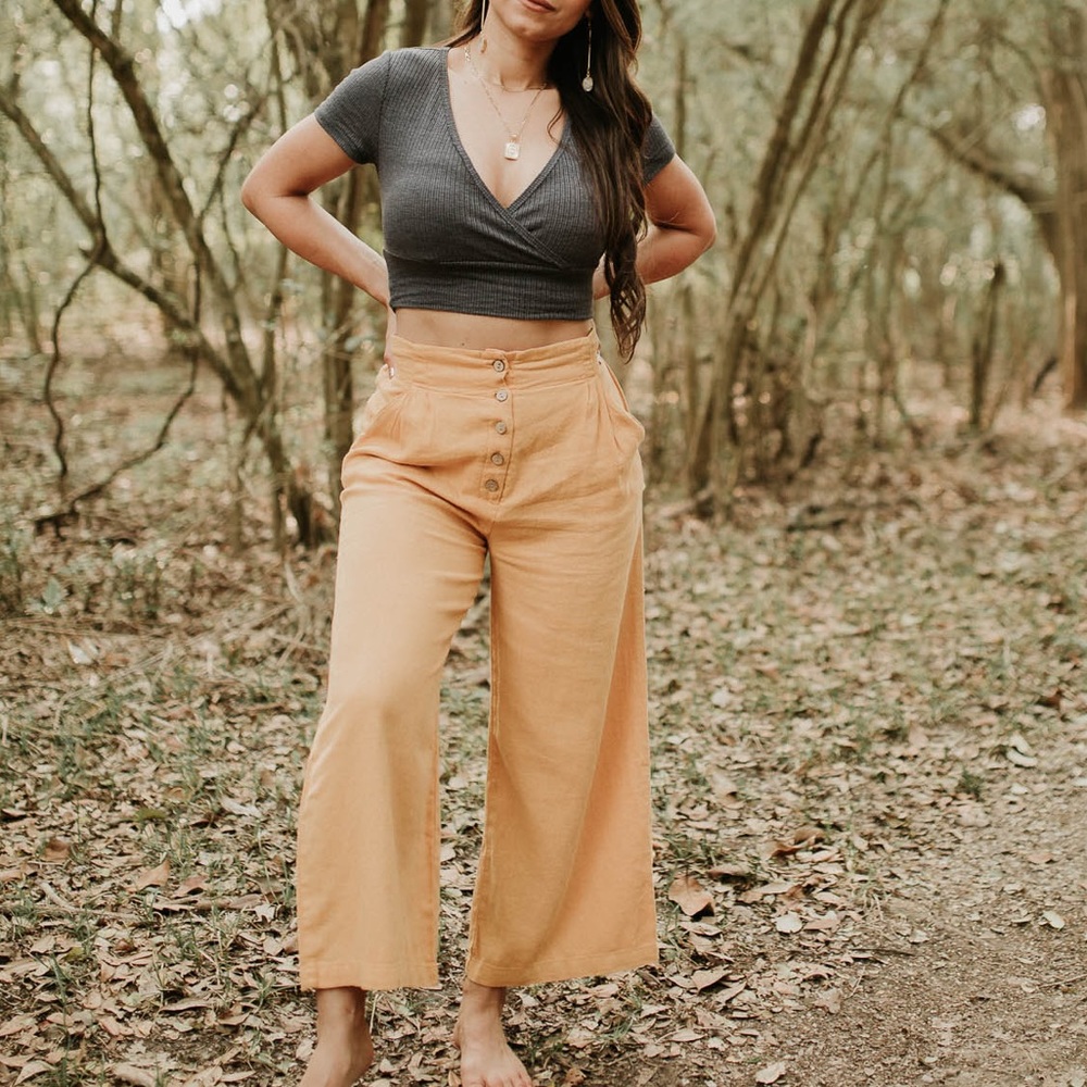 Golden Yellow Culottes Linen Pants with pockets